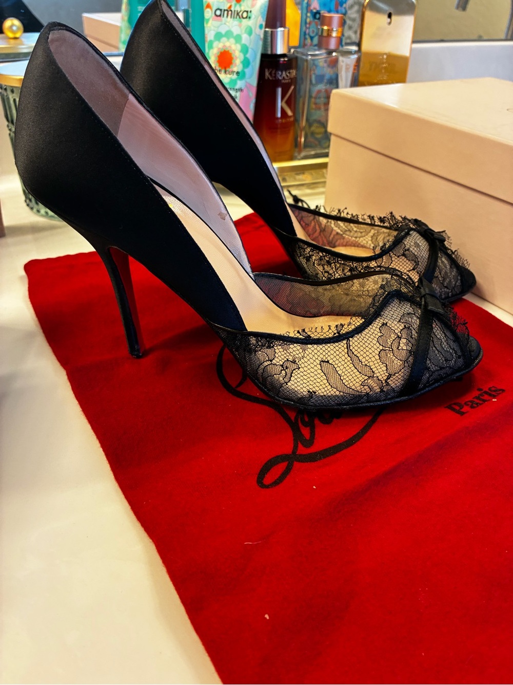 Black Lace Pointed-Toe Stiletto Pumps